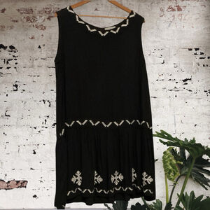 World Market black with cream embroidery drop waist Dress Size L/XL